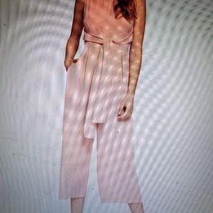 Zip Back Tie Front Solid Jumpsuit